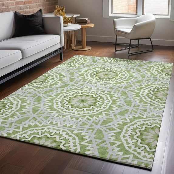 Addison Rugs Mayfield Washable Transitional Circles Green Rectangle Rug, 3' x 5'