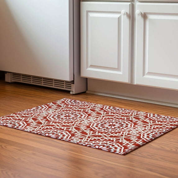 Addison Rugs Mayfield Washable Transitional Circles Red Rectangle Rug, 1'8" x 2'6"