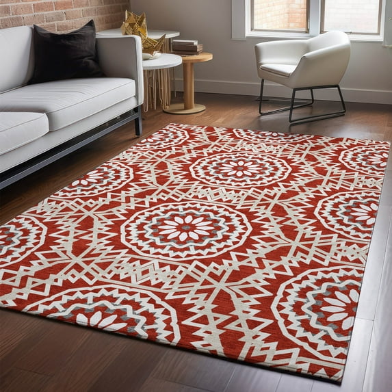 Addison Rugs Mayfield Washable Transitional Circles Red Rectangle Rug, 3' x 5'