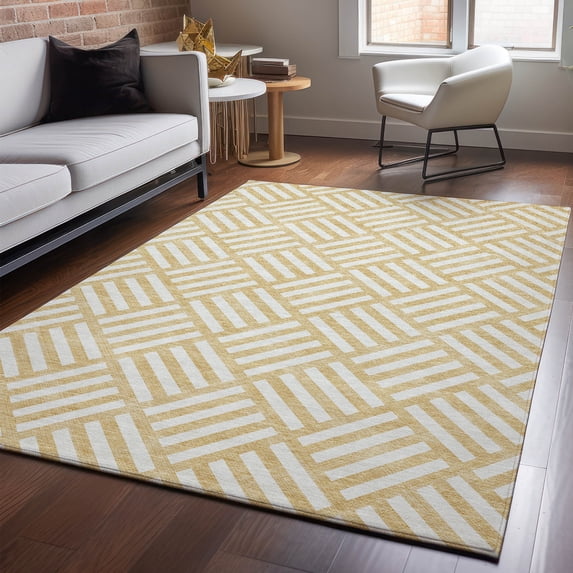 Addison Rugs Mayfield Washable Transitional Squares Gold Rectangle Rug, 5' x 7'6"