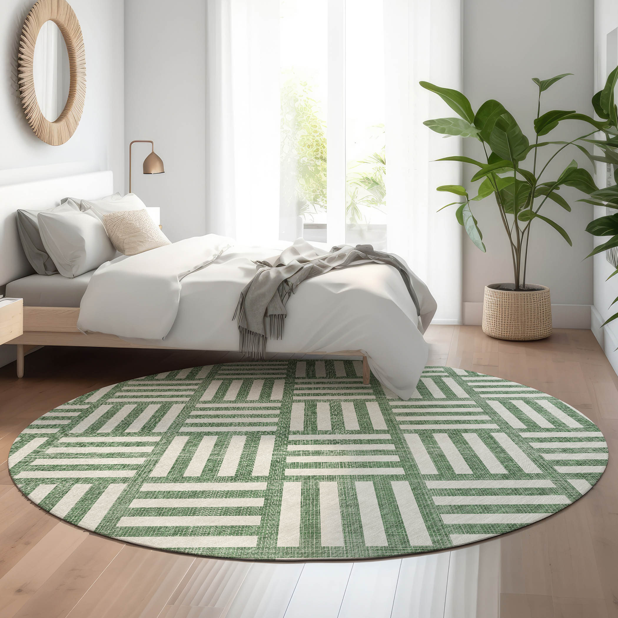 Addison Rugs Mayfield Washable Transitional Squares Green Round Rug, 8 ...