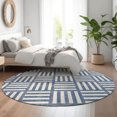 thumbnail image 1 of Addison Rugs Mayfield Washable Transitional Squares Navy Round Rug, 8' x 8', 1 of 5