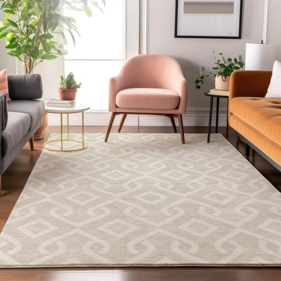 Addison Rugs Mayfield Washable Transitional Geometric Beige Rectangle Rug, 3' x 5'