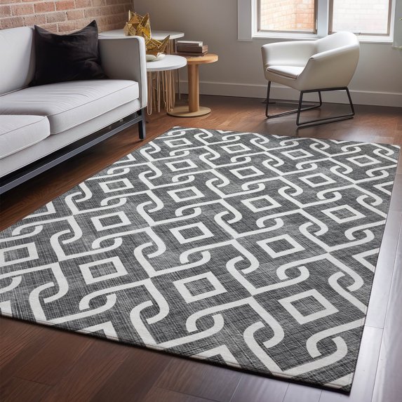 Addison Rugs Mayfield Washable Transitional Geometric Black Rectangle Rug, 8' x 10'