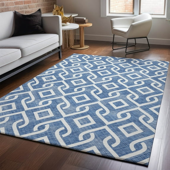Addison Rugs Mayfield Washable Transitional Geometric Blue Rectangle Rug, 10' x 14'