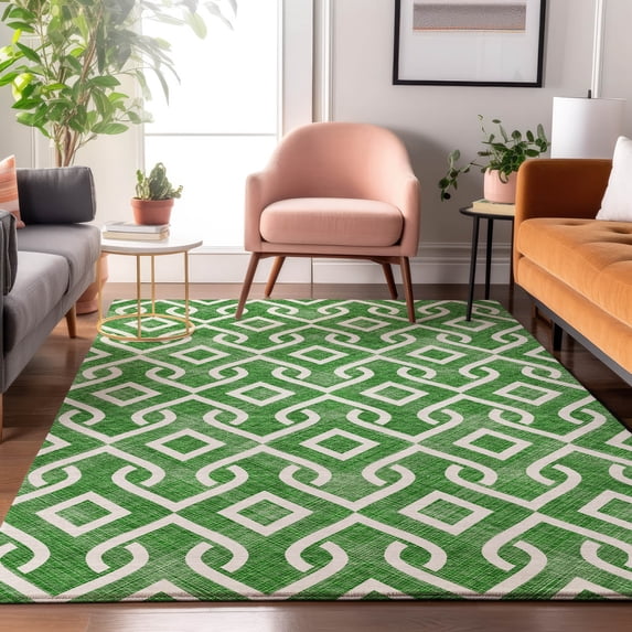 Addison Rugs Mayfield Washable Transitional Geometric Emerald Rectangle Rug, 2'6" x 3'10"