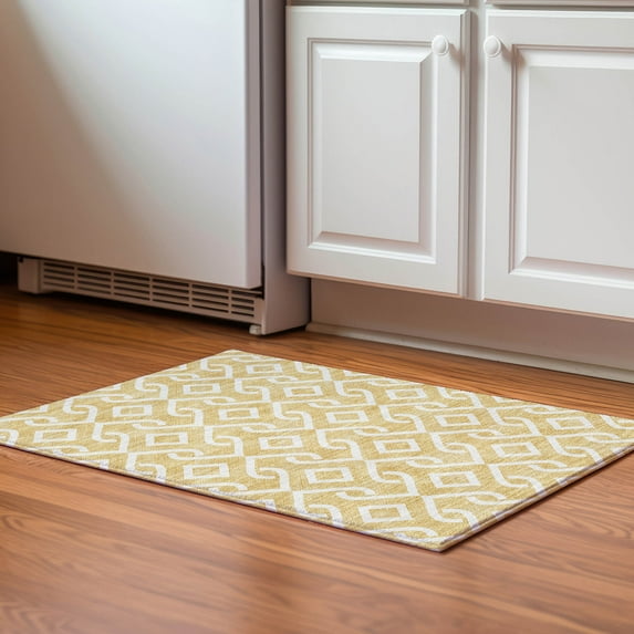 Addison Rugs Mayfield Washable Transitional Geometric Gold Rectangle Rug, 1'8" x 2'6"