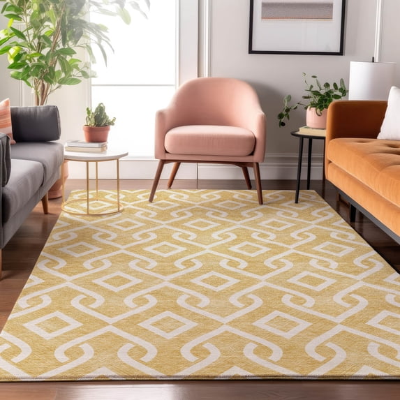 Addison Rugs Mayfield Washable Transitional Geometric Gold Rectangle Rug, 2'6" x 3'10"