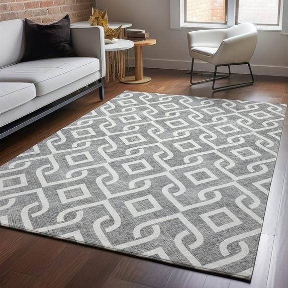 Addison Rugs Mayfield Washable Transitional Geometric Gray Rectangle Rug, 9' x 12'