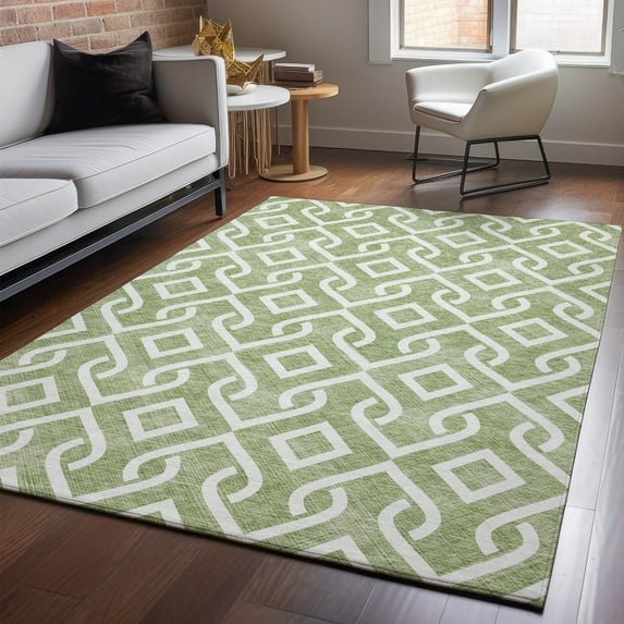 Addison Rugs Mayfield Washable Transitional Geometric Green Rectangle Rug, 5' x 7'6"
