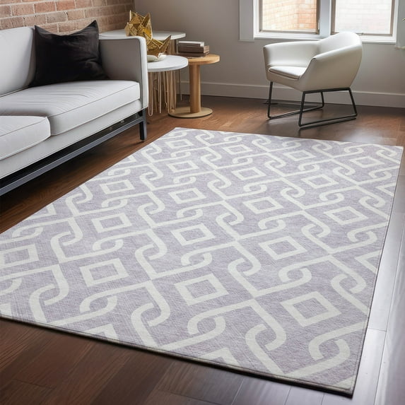 Addison Rugs Mayfield Washable Transitional Geometric Lavender Rectangle Rug, 5' x 7'6"