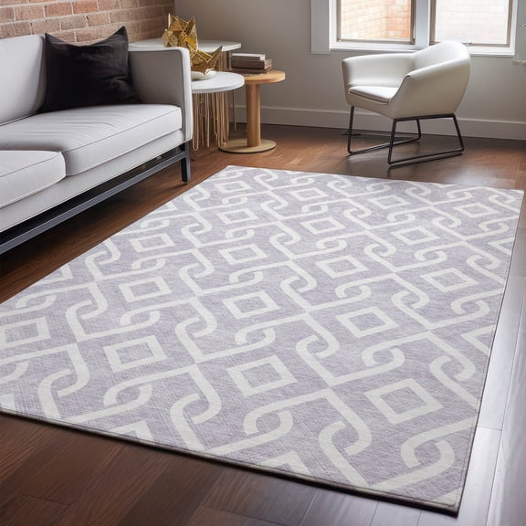 Addison Rugs Mayfield Washable Transitional Geometric Lavender Rectangle Rug, 5' x 7'6"