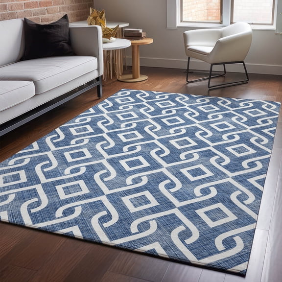 Addison Rugs Mayfield Washable Transitional Geometric Navy Rectangle Rug, 8' x 10'