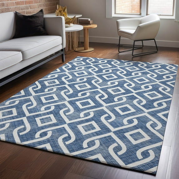 Addison Rugs Mayfield Washable Transitional Geometric Navy Rectangle Rug, 9' x 12'