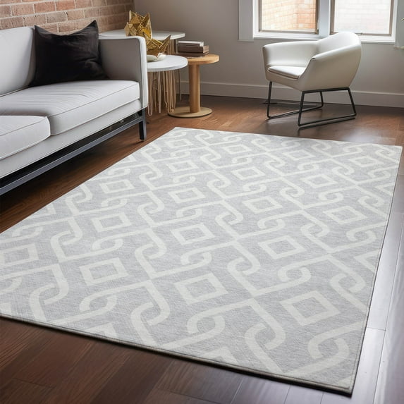 Addison Rugs Mayfield Washable Transitional Geometric Silver Rectangle Rug, 3' x 5'