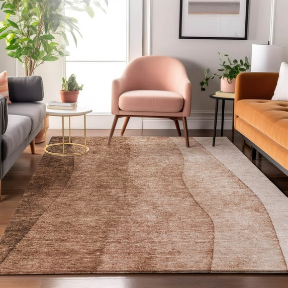 Addison Rugs Mayfield Washable Transitional Ombre Brown Rectangle Rug, 10' x 14'