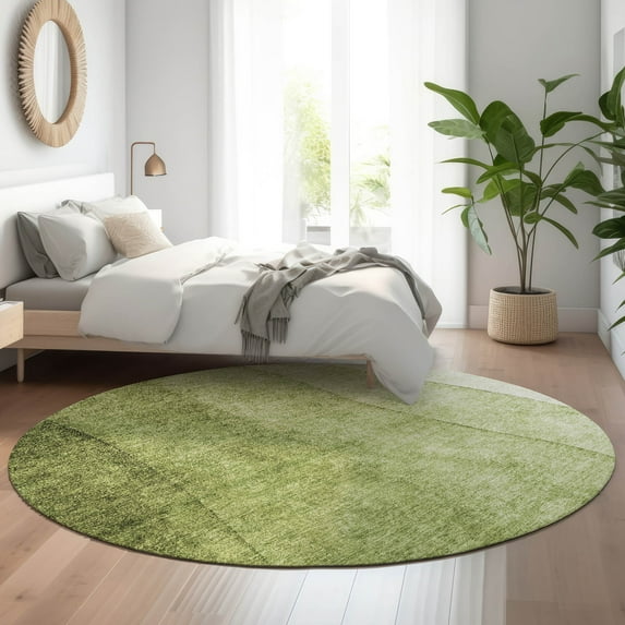 Addison Rugs Mayfield Washable Transitional Ombre Olive Round Rug, 8' x 8'