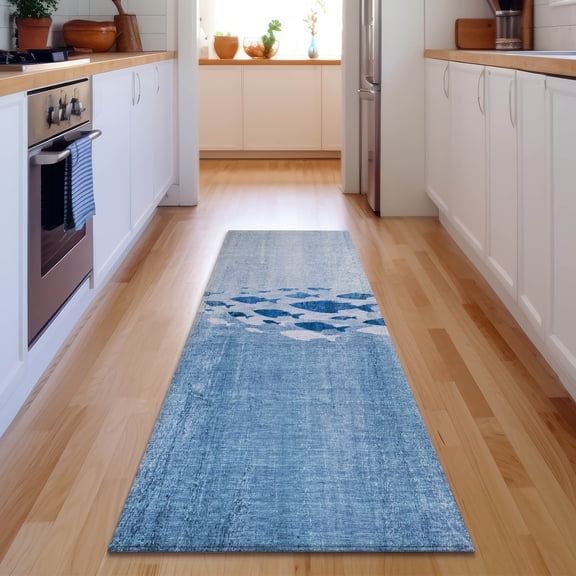 Addison Rugs Mayfield Washable Transitional Nautical Blue Runner Rug, 2'3" x 7'6"