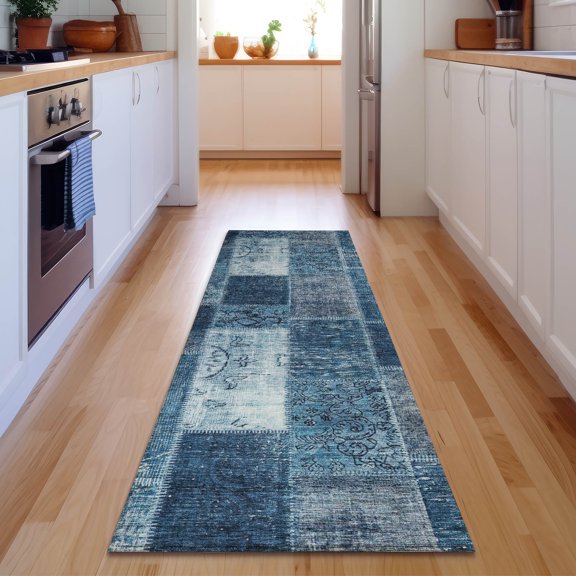 Addison Rugs Mayfield Washable Traditional Patchwork Blue Runner Rug, 2'3" x 7'6"