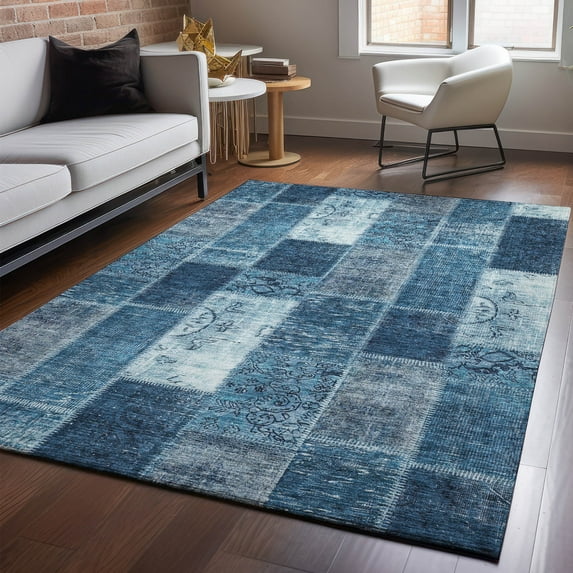 Addison Rugs Mayfield Washable Traditional Patchwork Blue Rectangle Rug, 8' x 10'