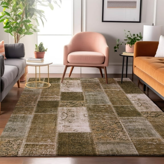 Addison Rugs Mayfield Washable Traditional Patchwork Brown Rectangle Rug, 3' x 5'