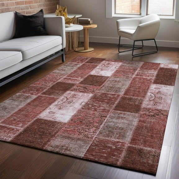 Addison Rugs Mayfield Washable Traditional Patchwork Burgundy Rectangle Rug, 8' x 10'