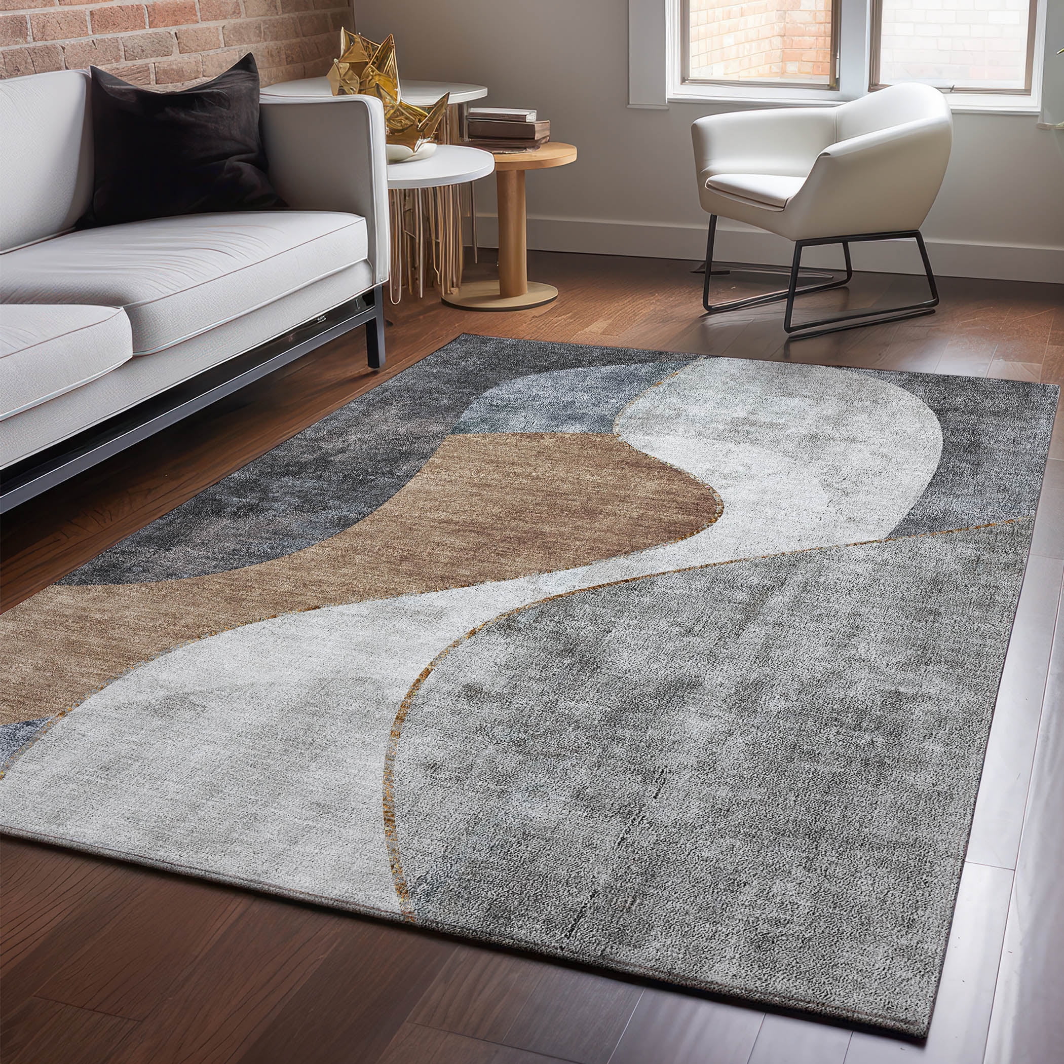 Addison Rugs Mayfield Washable Transitional Art Deco Gray Rectangle Rug, 8' x 10'
