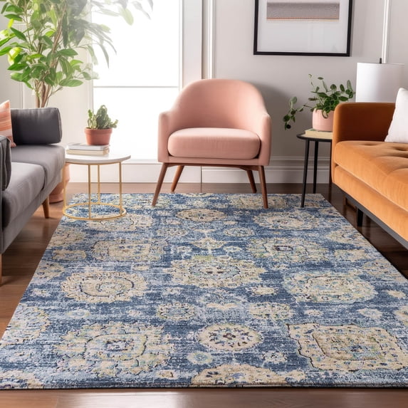 Addison Rugs Mayfield Washable Transitional Floral Blue Rectangle Rug, 5' x 7'6"