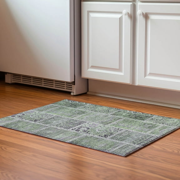 Addison Rugs Mayfield Washable Transitional Patchwork Green Rectangle Rug, 1'8" x 2'6"