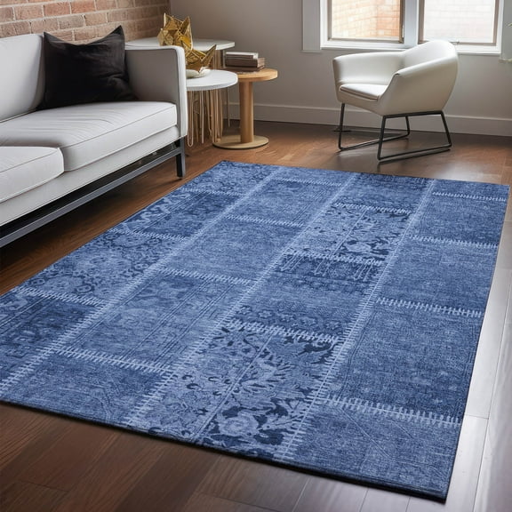 Addison Rugs Mayfield Washable Transitional Patchwork Navy Rectangle Rug, 10' x 14'