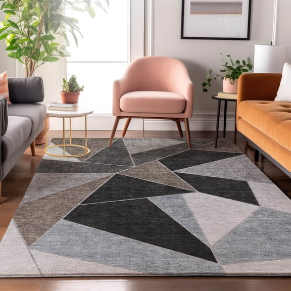 Addison Rugs Mayfield Washable Transitional Geometric Chocolate Rectangle Rug, 10' x 14'