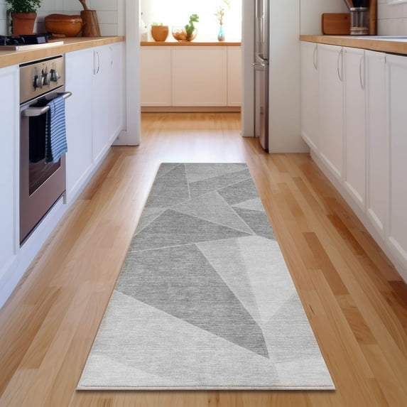 Addison Rugs Mayfield Washable Transitional Geometric Gray Runner Rug, 2'3" x 7'6"