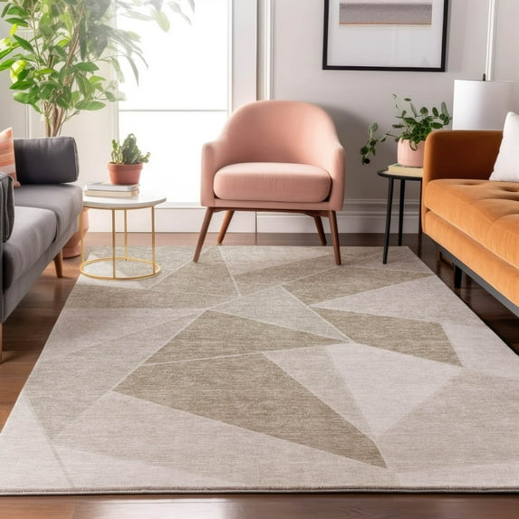 Addison Rugs Mayfield Washable Transitional Geometric Taupe Rectangle Rug, 9' x 12'