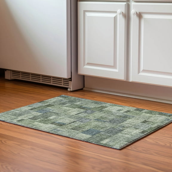 Addison Rugs Mayfield Washable Transitional Squares Green Rectangle Rug, 1'8" x 2'6"