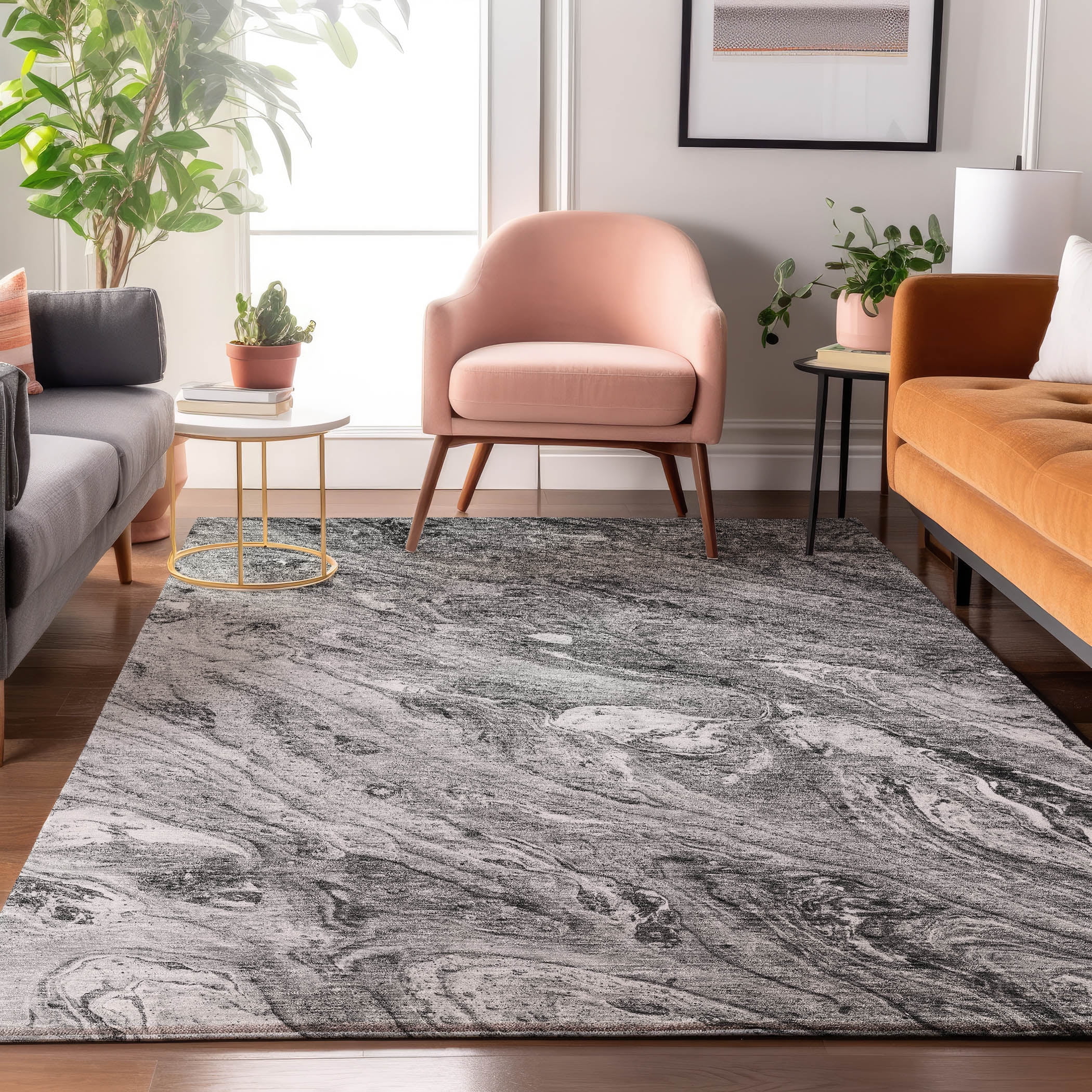 Addison Rugs Mayfield Washable Transitional Abstract Gray Rectangle Rug ...