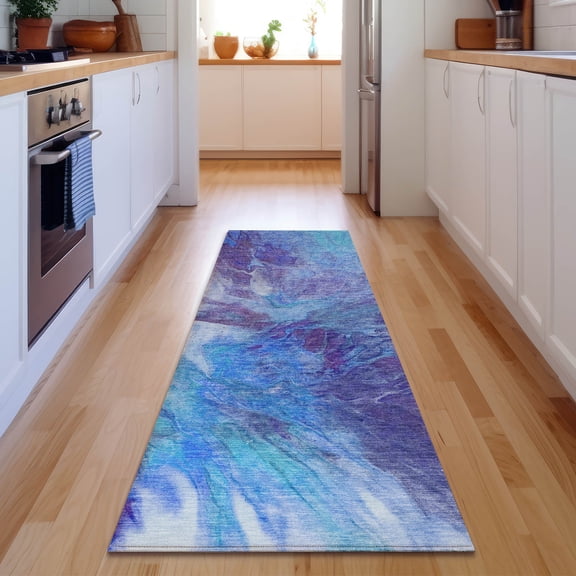 Addison Rugs Mayfield Washable Transitional Modern Blue Runner Rug, 2'3" x 7'6"