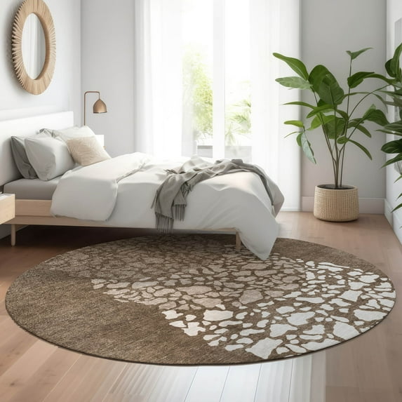 Addison Rugs Mayfield Washable Transitional Circles Chocolate Round Rug, 8' x 8'