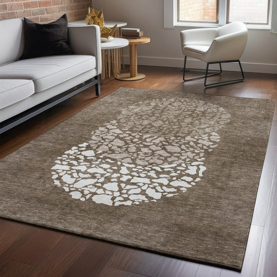 Addison Rugs Mayfield Washable Transitional Circles Chocolate Rectangle Rug, 9' x 12'