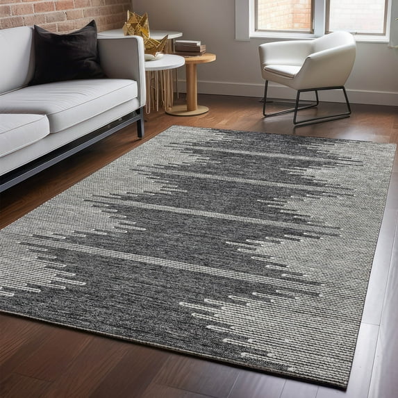 Addison Rugs Mayfield Washable Transitional Modern Charcoal Rectangle Rug, 5' x 7'6"