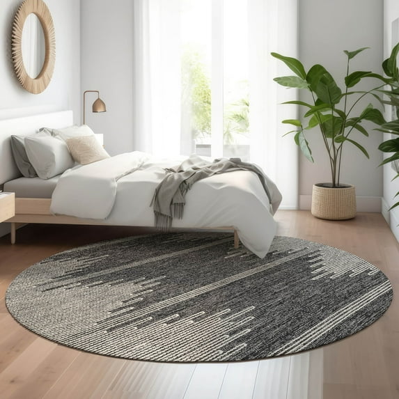 Addison Rugs Mayfield Washable Transitional Modern Charcoal Round Rug, 8' x 8'
