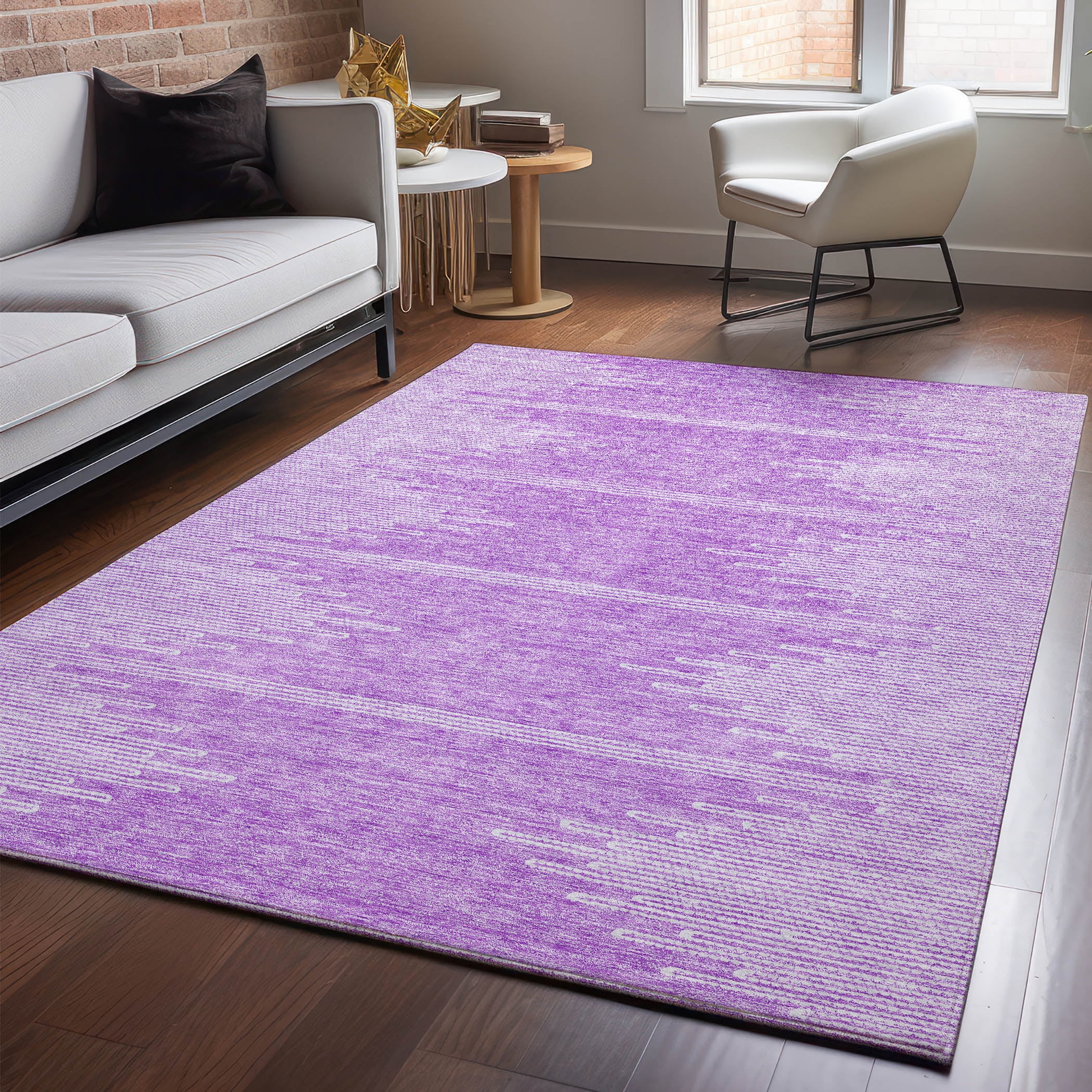 Lavender Rectangular Washable Synthetic Rug, 2'6" x 3'10"