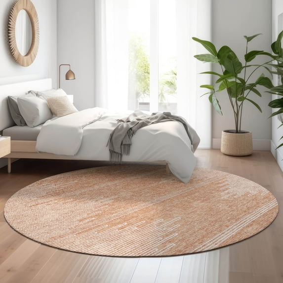 Addison Rugs Mayfield Washable Transitional Modern Salmon Round Rug, 8' x 8'