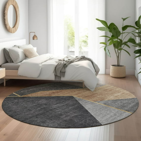 Addison Rugs Mayfield Washable Transitional Modern Charcoal Round Rug, 8' x 8'