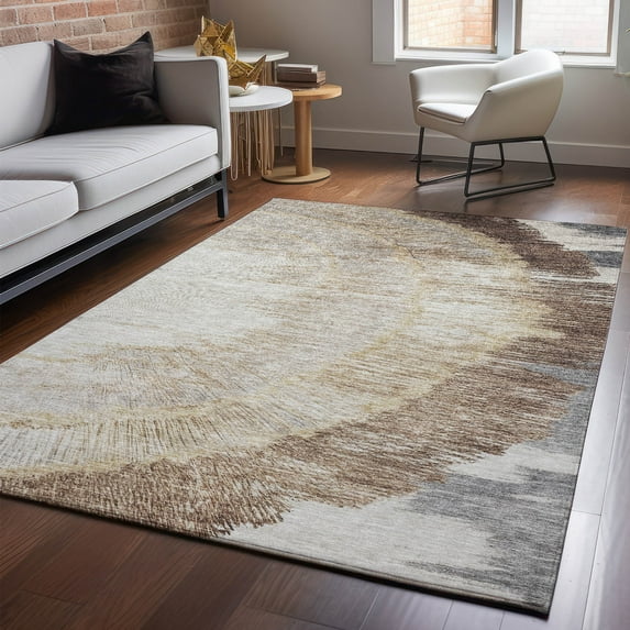 Addison Rugs Mayfield Washable Transitional Spiral Brown Rectangle Rug, 5' x 7'6"