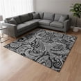 thumbnail image 1 of HomeRoots 654637 9 x 12 ft. Black & Ivory Paisley Washable Machine Made Rectangle Area Rug with UV Protection, 1 of 6