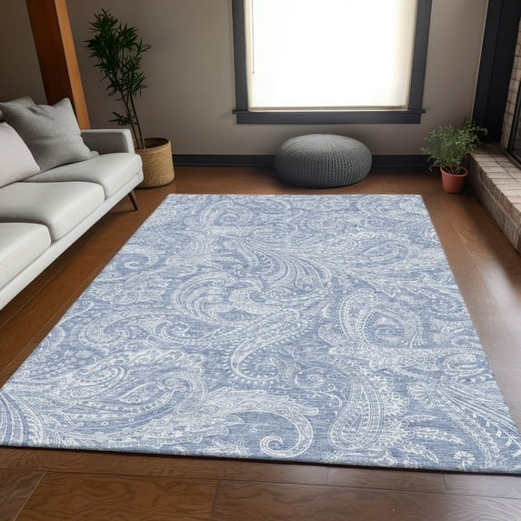 Addison Rugs Mayfield Washable Transitional Paisley Denim Rectangle Rug, 3' x 5'