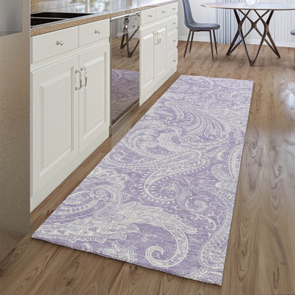 Addison Rugs Mayfield Washable Transitional Paisley Lavender Runner Rug, 2'3" x 7'6"