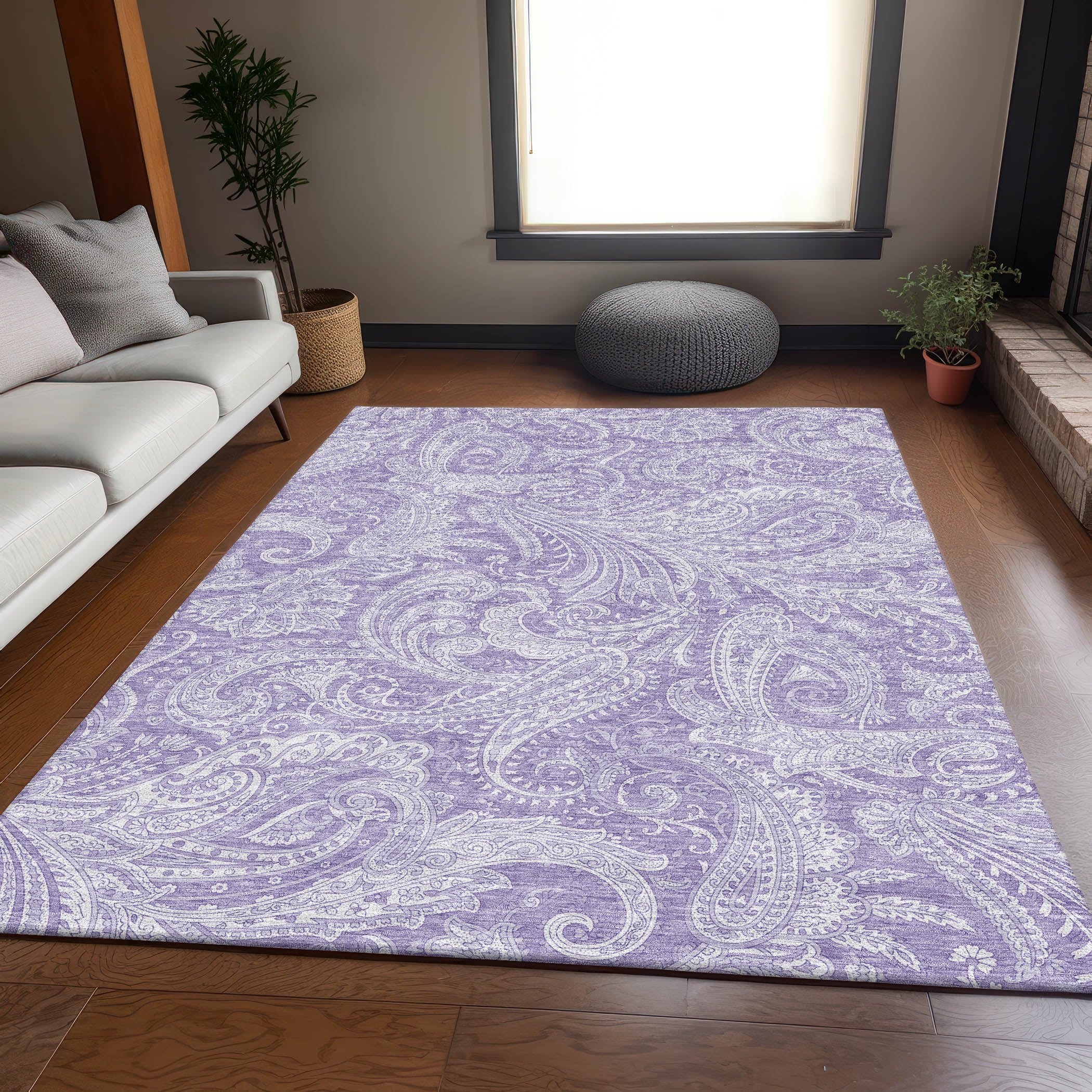 Addison Rugs Mayfield Washable Transitional Paisley Lavender Rectangle ...