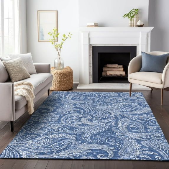 Addison Rugs Mayfield Washable Transitional Paisley Navy Rectangle Rug, 10' x 14'