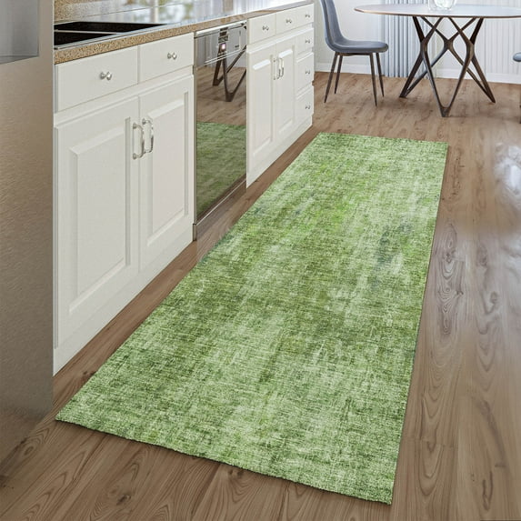 Addison Rugs Mayfield Washable Transitional Abstract Olive Runner Rug, 2'3" x 7'6"